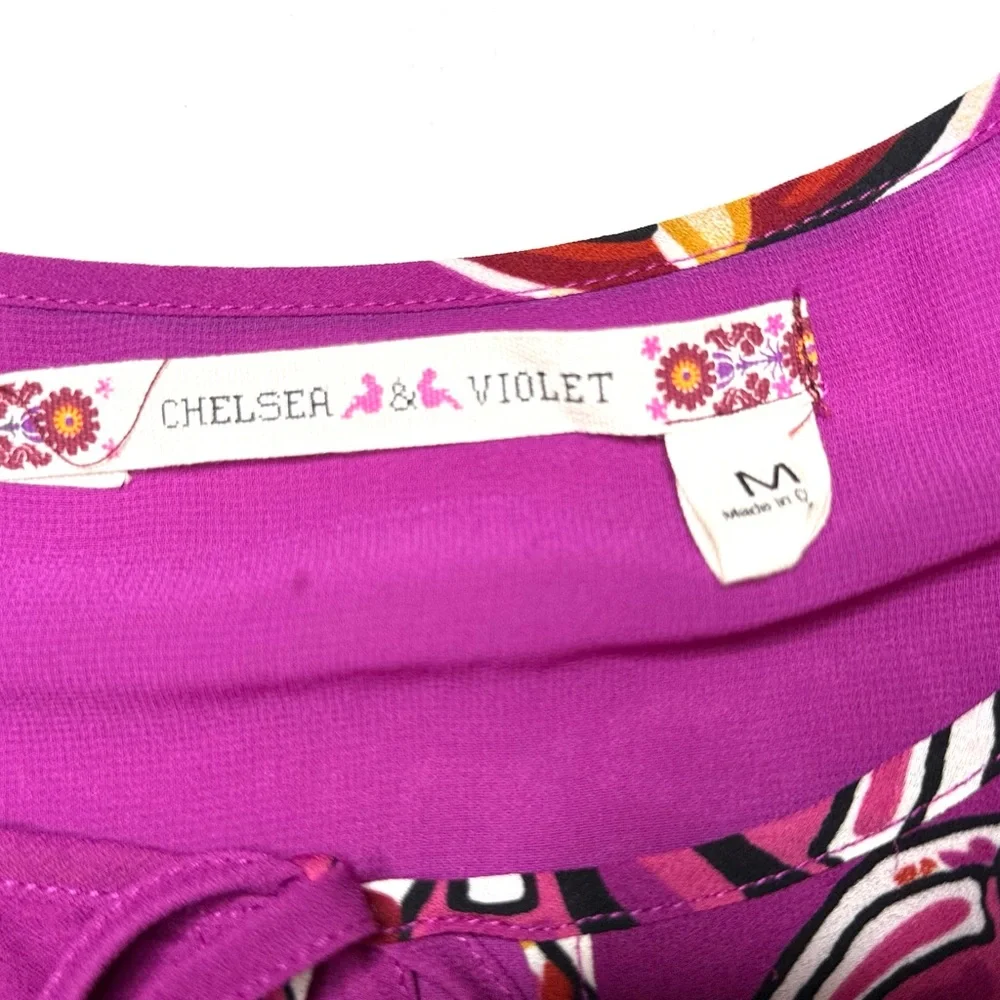 Anthropologie Chelsea & Violet Purple and Multicolor Tunic Dress w/ Fringe Sz M - Picture 7 of 8